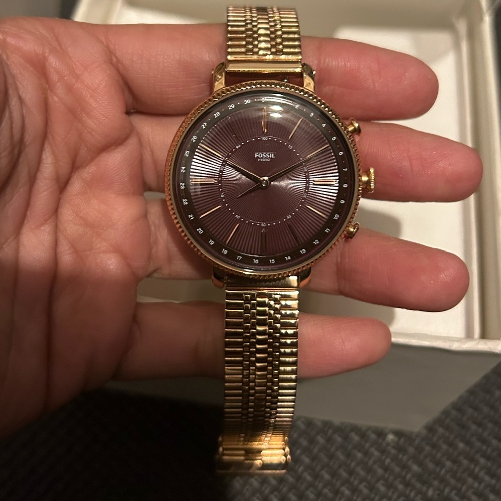 Fossil rose gold/ brown face hybrid watch